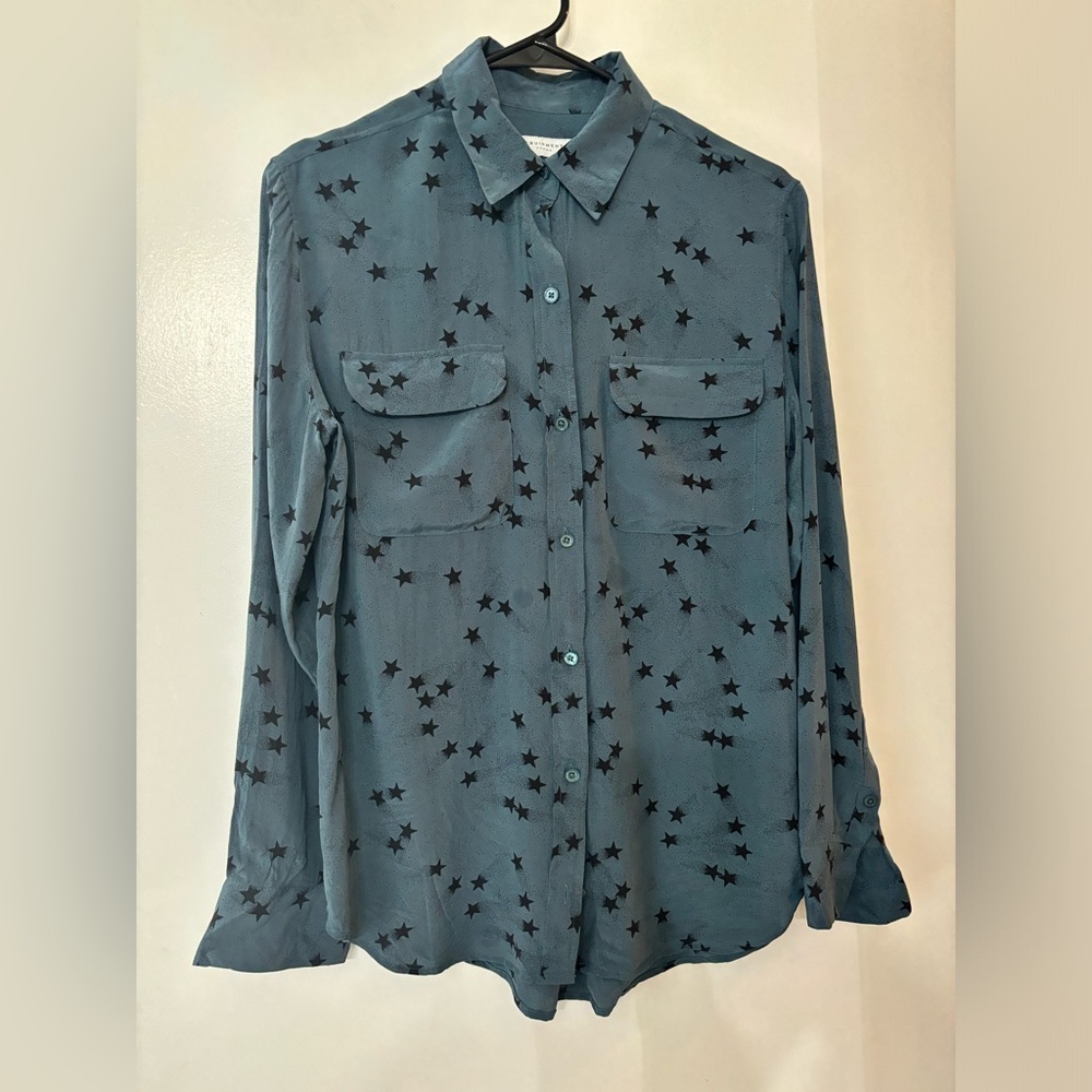 Equipment Silk Blouse - Blue With Black Shooting Stars - Size Small - Button-up